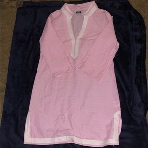 Pink and white seersucker dress